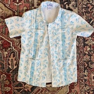 Blue Quail White Button-Down Shirt with Light Blue Fish Print